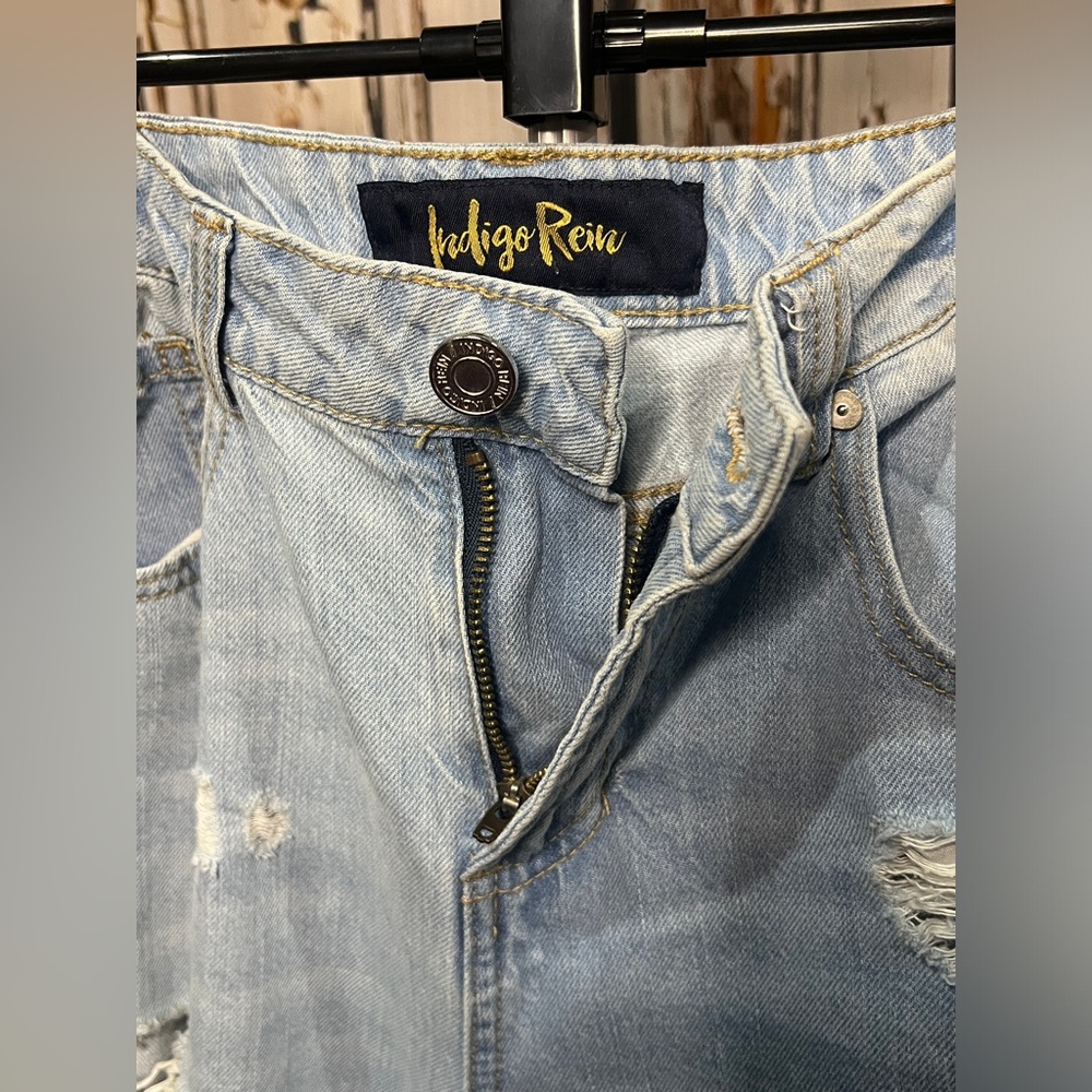 Indigo Rein Light Blue Distressed Straight Leg Jeans - Picture 5 of 10